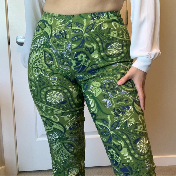 Vintage Green Patterned Pants - Picture 1 of 9